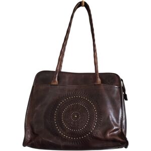 Patricia Nash Embossed Studded Leather Satchel Tote Work Bag Great Organization